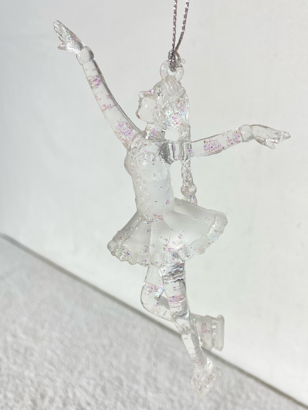 5/$35 Figure Skating Acrylic Holiday Ornament Pink Glitter Accents